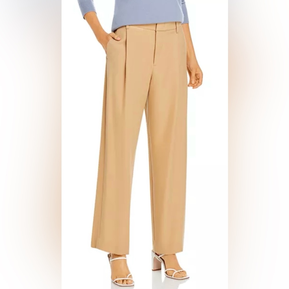 Vince camel mid-rise pleated front wide leg trousers